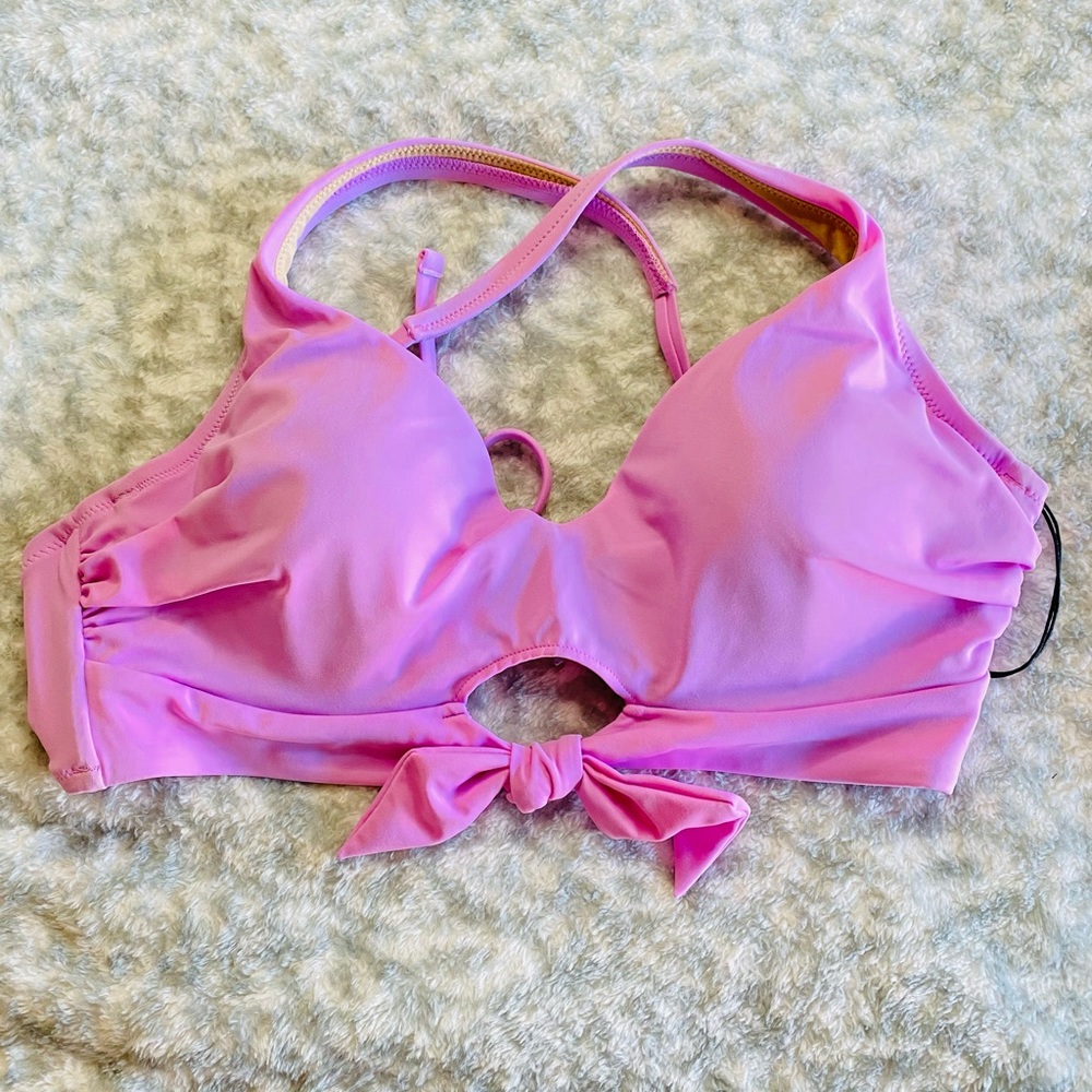 SHADE & SHORE LIGHT PINK BRALETTE BIKINI TOP - WOMEN'S TIE-FRONT 36C